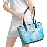 Aotearoa Maori Koru Curves Leather Tote Bag Silver Ferns - Turquoise LT7 - Polynesian Pride