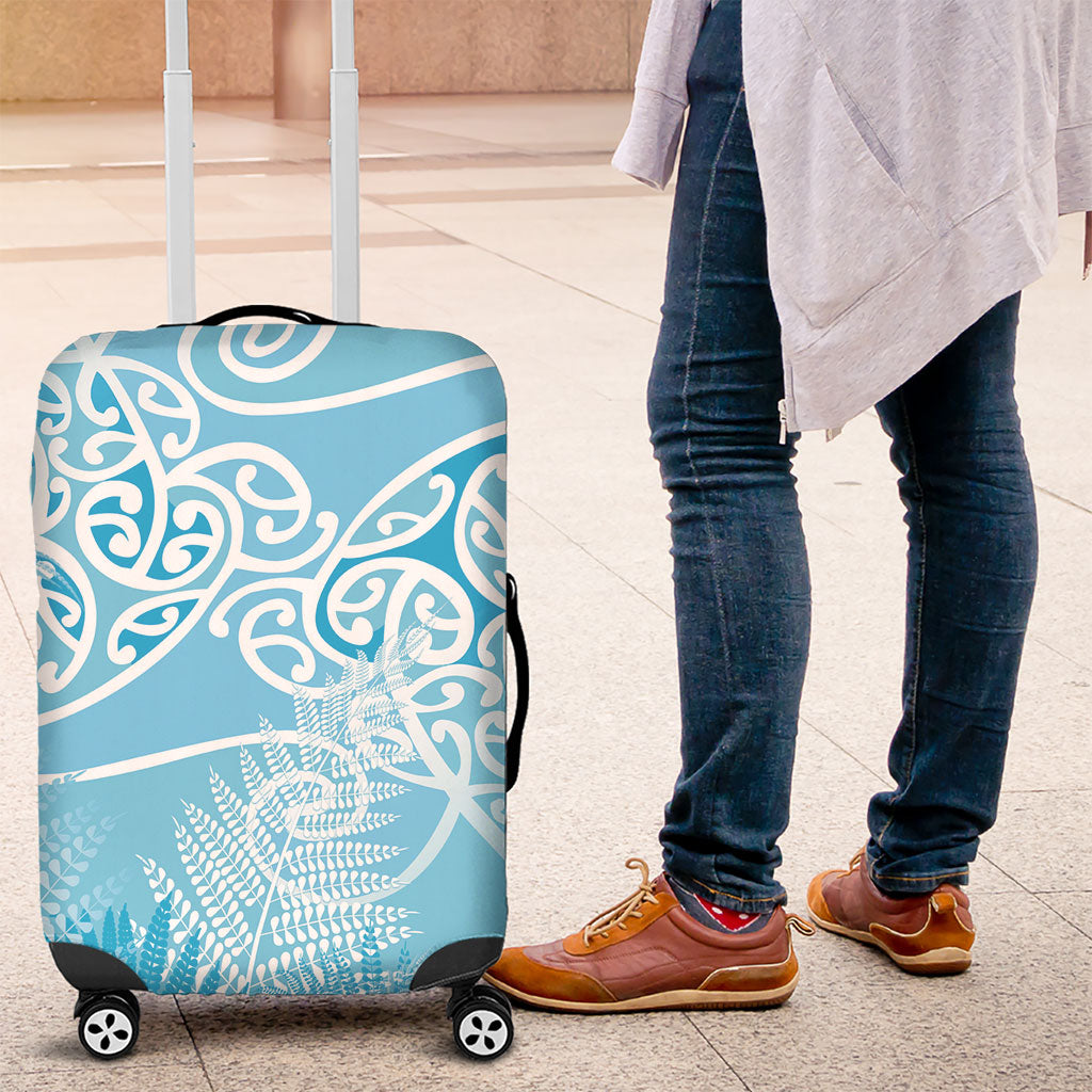 Aotearoa Maori Koru Curves Luggage Cover Silver Ferns - Turquoise LT7 Turquoise - Polynesian Pride