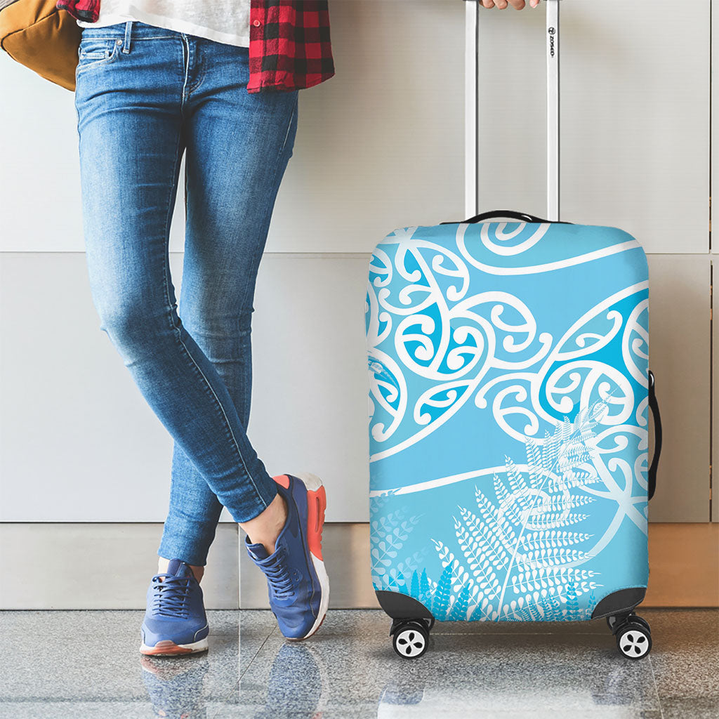 Aotearoa Maori Koru Curves Luggage Cover Silver Ferns - Turquoise LT7 - Polynesian Pride