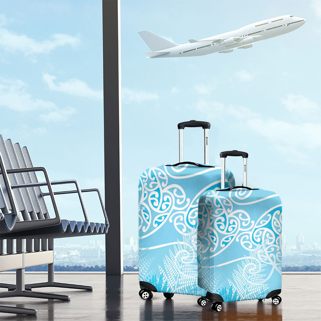 Aotearoa Maori Koru Curves Luggage Cover Silver Ferns - Turquoise LT7 - Polynesian Pride