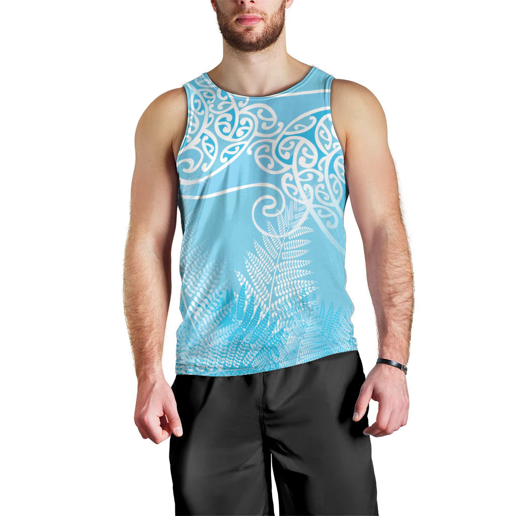 Aotearoa Maori Koru Curves Men Tank Top Silver Ferns - Turquoise