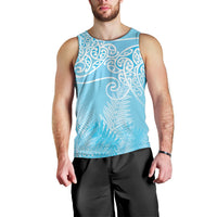 Aotearoa Maori Koru Curves Men Tank Top Silver Ferns - Turquoise