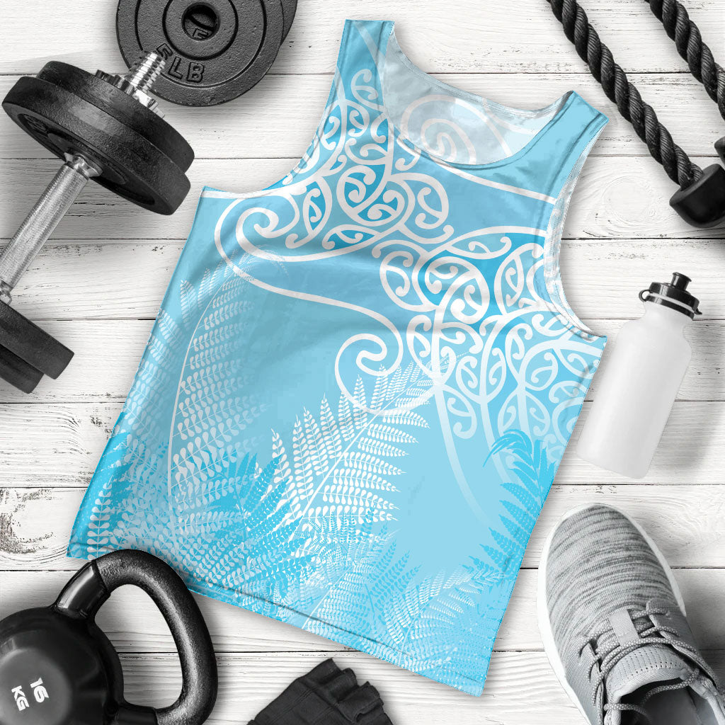 Aotearoa Maori Koru Curves Men Tank Top Silver Ferns - Turquoise
