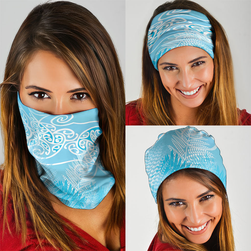 Aotearoa Maori Koru Curves Neck Gaiter Silver Ferns - Turquoise LT7 - Polynesian Pride