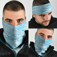 Aotearoa Maori Koru Curves Neck Gaiter Silver Ferns - Turquoise LT7 - Polynesian Pride