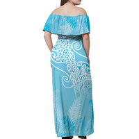 Aotearoa Maori Koru Curves Off Shoulder Maxi Dress Silver Ferns - Turquoise LT7 - Polynesian Pride