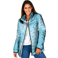 Aotearoa Maori Koru Curves Padded Jacket Silver Ferns - Turquoise LT7 Women Turquoise - Polynesian Pride
