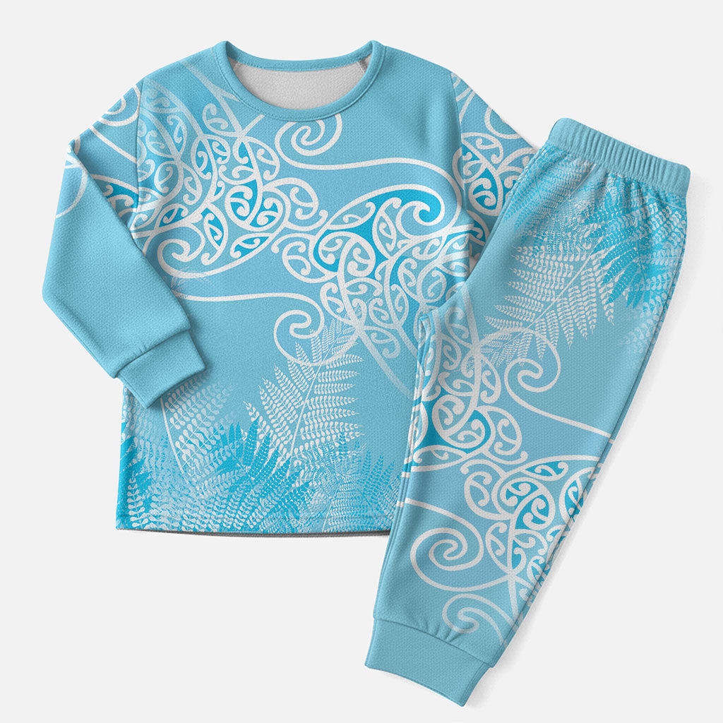 Aotearoa Maori Koru Curves Christmas Pajama Set Silver Ferns - Turquoise LT7 Men Turquoise - Polynesian Pride