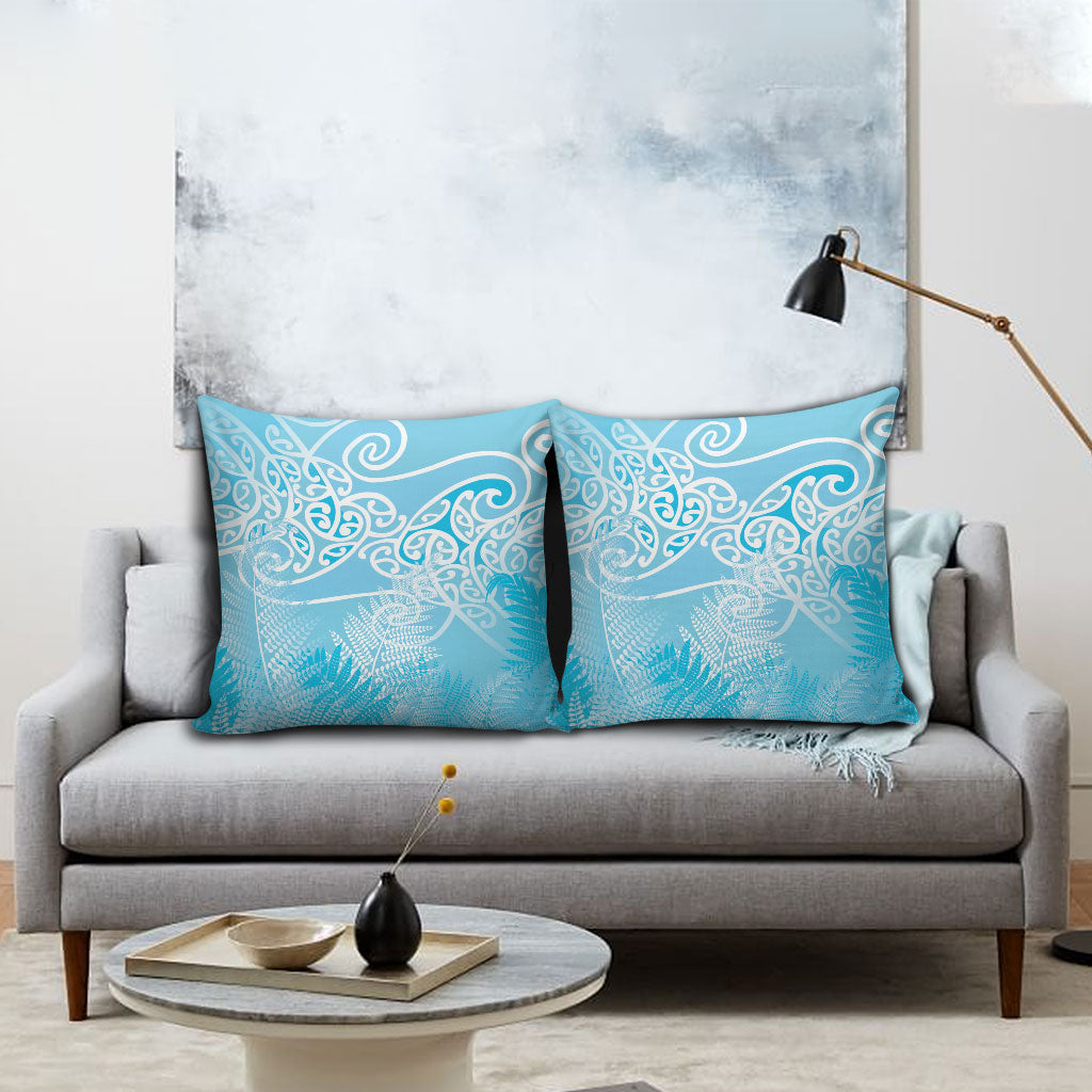 Aotearoa Maori Koru Curves Pillow Cover Silver Ferns - Turquoise LT7 - Polynesian Pride