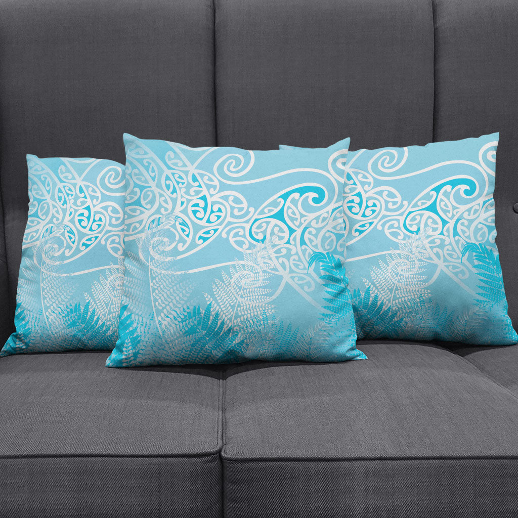 Aotearoa Maori Koru Curves Pillow Cover Silver Ferns - Turquoise LT7 - Polynesian Pride