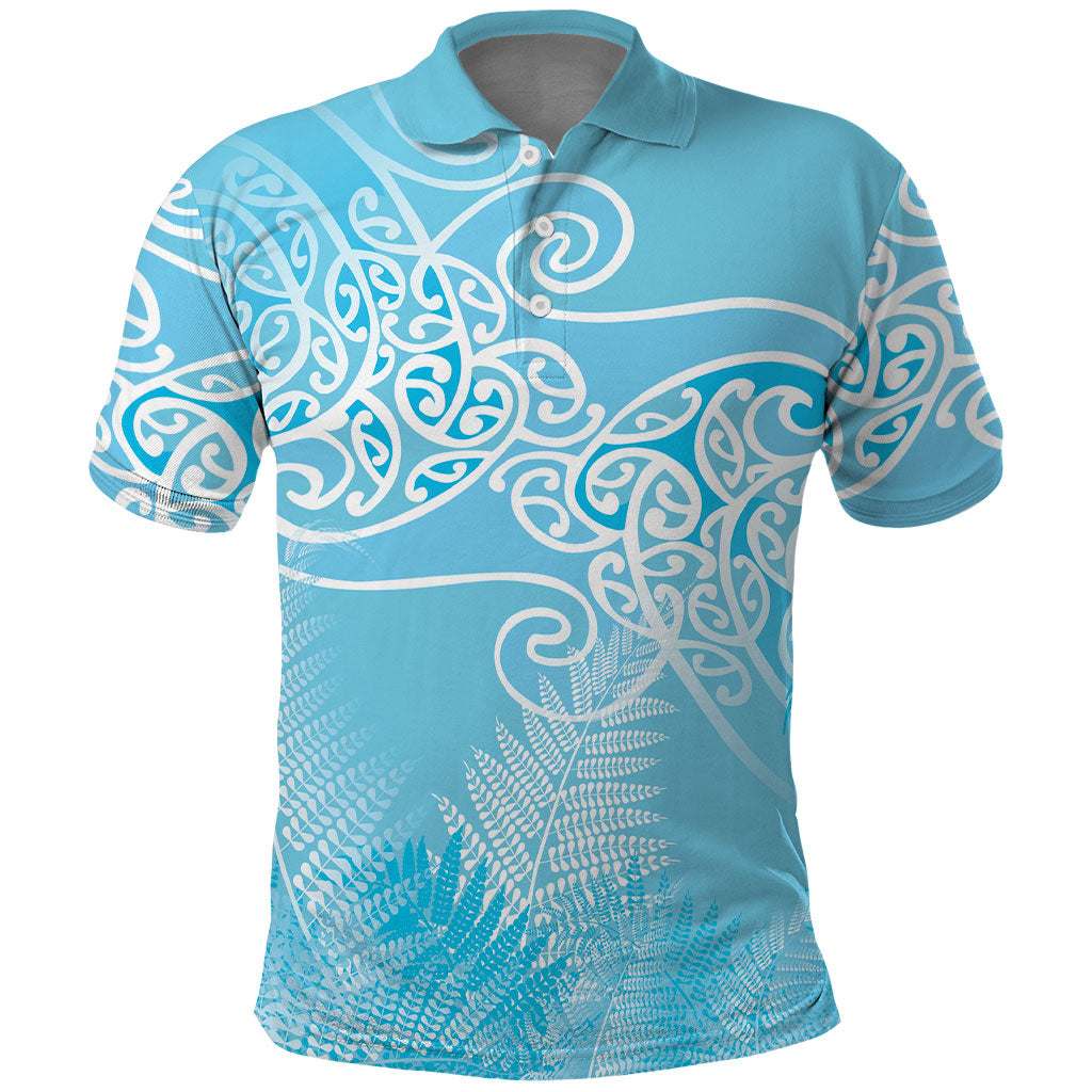 Aotearoa Maori Koru Curves Polo Shirt Silver Ferns - Turquoise LT7 Turquoise - Polynesian Pride