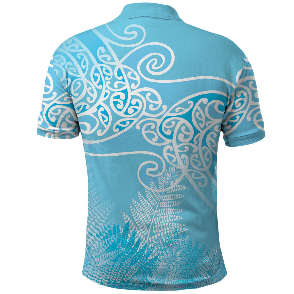 Aotearoa Maori Koru Curves Polo Shirt Silver Ferns - Turquoise LT7 - Polynesian Pride