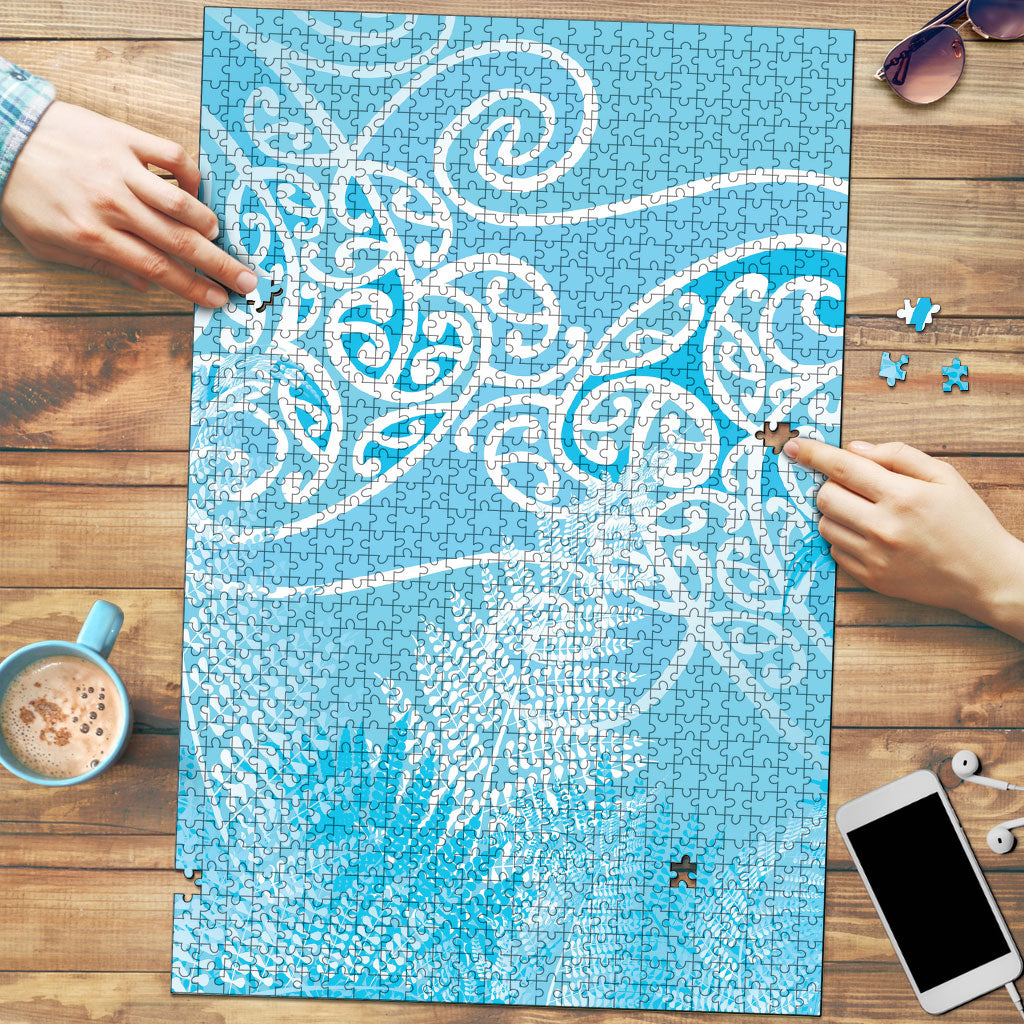 Aotearoa Maori Koru Curves Puzzle Silver Ferns - Turquoise LT7 Turquoise - Polynesian Pride