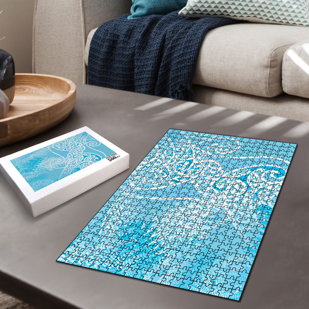 Aotearoa Maori Koru Curves Puzzle Silver Ferns - Turquoise LT7 - Polynesian Pride