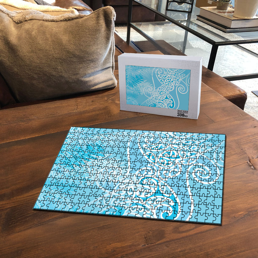 Aotearoa Maori Koru Curves Puzzle Silver Ferns - Turquoise LT7 - Polynesian Pride