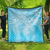 Aotearoa Maori Koru Curves Quilt Silver Ferns - Turquoise LT7 - Polynesian Pride