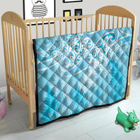 Aotearoa Maori Koru Curves Quilt Silver Ferns - Turquoise LT7 - Polynesian Pride