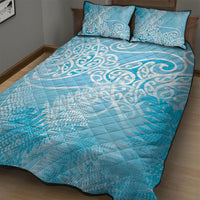 Aotearoa Maori Koru Curves Quilt Bed Set Silver Ferns - Turquoise LT7 - Polynesian Pride