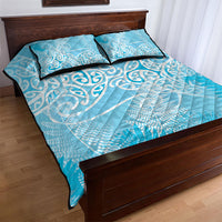 Aotearoa Maori Koru Curves Quilt Bed Set Silver Ferns - Turquoise LT7 - Polynesian Pride