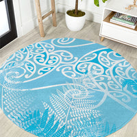 Aotearoa Maori Koru Curves Round Carpet Silver Ferns - Turquoise LT7 Turquoise - Polynesian Pride