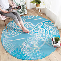Aotearoa Maori Koru Curves Round Carpet Silver Ferns - Turquoise LT7 - Polynesian Pride