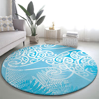 Aotearoa Maori Koru Curves Round Carpet Silver Ferns - Turquoise LT7 - Polynesian Pride