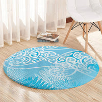 Aotearoa Maori Koru Curves Round Carpet Silver Ferns - Turquoise LT7 - Polynesian Pride