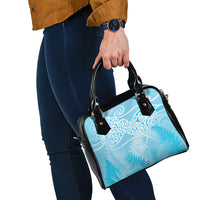 Aotearoa Maori Koru Curves Shoulder Handbag Silver Ferns - Turquoise LT7 - Polynesian Pride