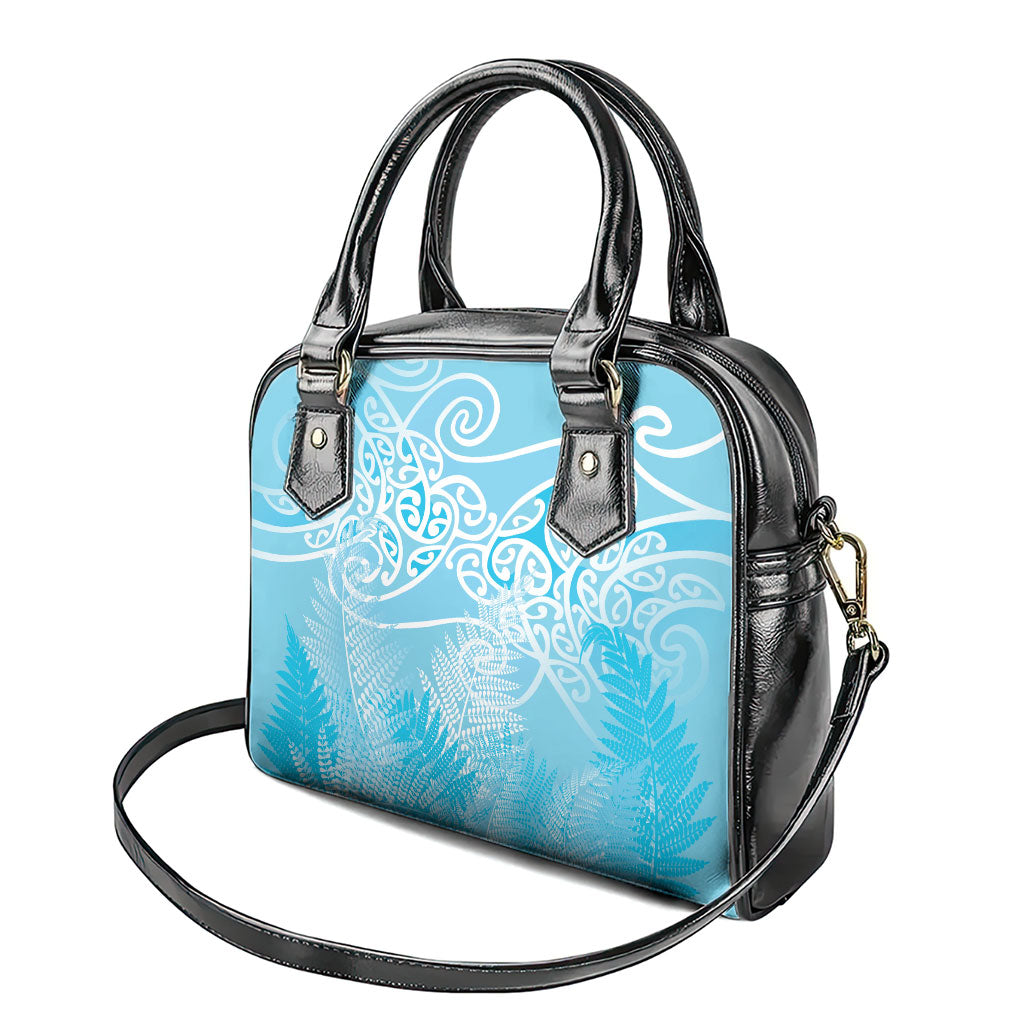 Aotearoa Maori Koru Curves Shoulder Handbag Silver Ferns - Turquoise LT7 - Polynesian Pride