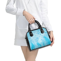 Aotearoa Maori Koru Curves Shoulder Handbag Silver Ferns - Turquoise LT7 - Polynesian Pride