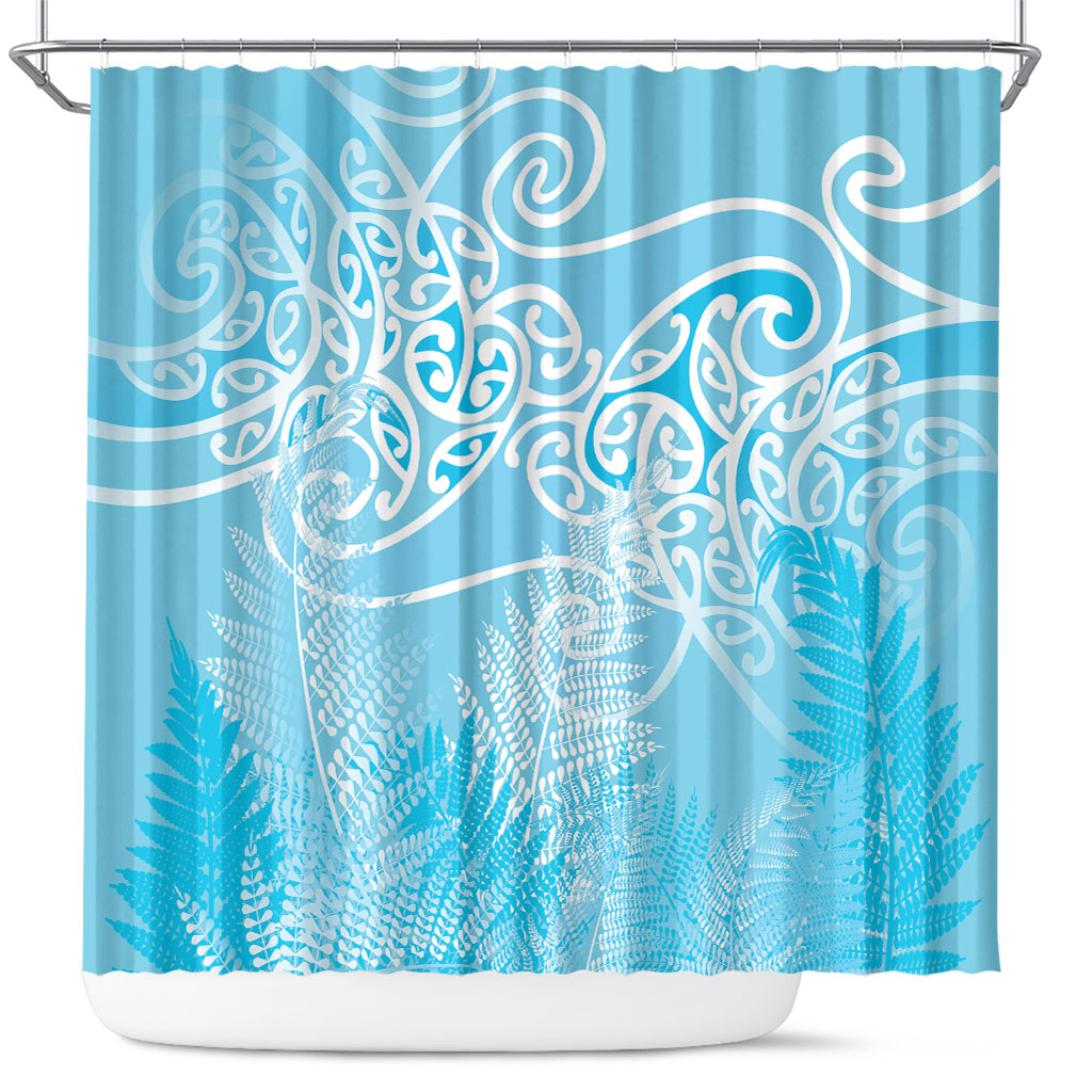 Aotearoa Maori Koru Curves Shower Curtain Silver Ferns - Turquoise LT7 Turquoise - Polynesian Pride