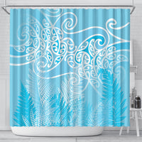 Aotearoa Maori Koru Curves Shower Curtain Silver Ferns - Turquoise LT7 - Polynesian Pride