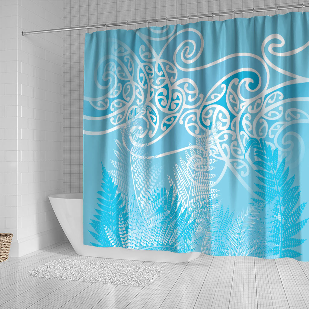 Aotearoa Maori Koru Curves Shower Curtain Silver Ferns - Turquoise LT7 - Polynesian Pride