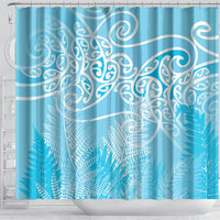 Aotearoa Maori Koru Curves Shower Curtain Silver Ferns - Turquoise LT7 - Polynesian Pride
