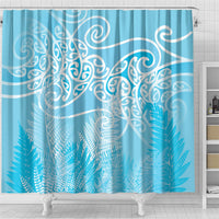 Aotearoa Maori Koru Curves Shower Curtain Silver Ferns - Turquoise LT7 - Polynesian Pride