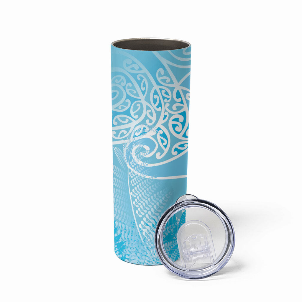 Aotearoa Maori Koru Curves Skinny Tumbler Silver Ferns - Turquoise LT7 - Polynesian Pride