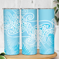 Aotearoa Maori Koru Curves Skinny Tumbler Silver Ferns - Turquoise LT7 - Polynesian Pride