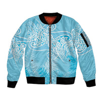 Aotearoa Maori Koru Curves Sleeve Zip Bomber Jacket Silver Ferns - Turquoise LT7 Unisex Turquoise - Polynesian Pride
