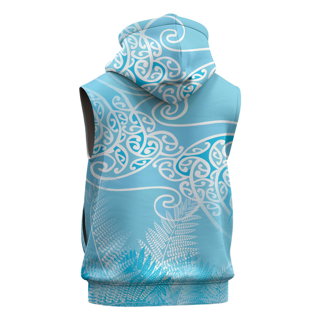 Aotearoa Maori Koru Curves Sleeveless Hoodie Silver Ferns - Turquoise LT7 - Polynesian Pride