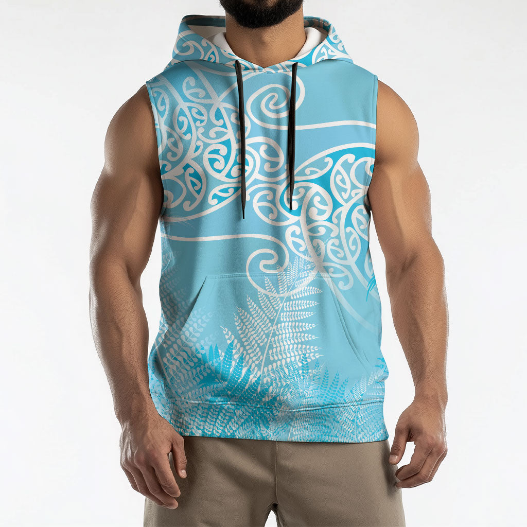 Aotearoa Maori Koru Curves Sleeveless Hoodie Silver Ferns - Turquoise LT7 - Polynesian Pride