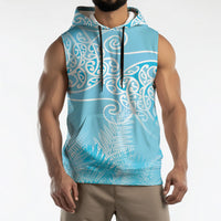 Aotearoa Maori Koru Curves Sleeveless Hoodie Silver Ferns - Turquoise LT7 - Polynesian Pride
