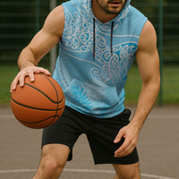 Aotearoa Maori Koru Curves Sleeveless Hoodie Silver Ferns - Turquoise LT7 - Polynesian Pride