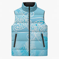 Aotearoa Maori Koru Curves Sleeveless Puffer Jacket Silver Ferns - Turquoise LT7 Unisex Turquoise - Polynesian Pride