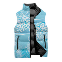 Aotearoa Maori Koru Curves Sleeveless Puffer Jacket Silver Ferns - Turquoise LT7 - Polynesian Pride