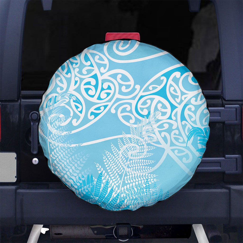 Aotearoa Maori Koru Curves Spare Tire Cover Silver Ferns - Turquoise LT7 No hole Turquoise - Polynesian Pride