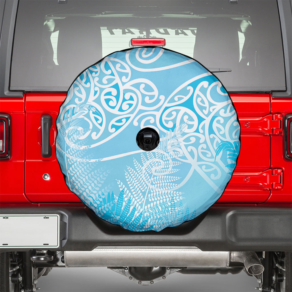 Aotearoa Maori Koru Curves Spare Tire Cover Silver Ferns - Turquoise LT7 - Polynesian Pride