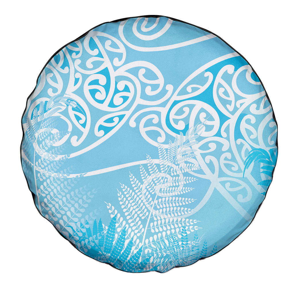 Aotearoa Maori Koru Curves Spare Tire Cover Silver Ferns - Turquoise LT7 - Polynesian Pride