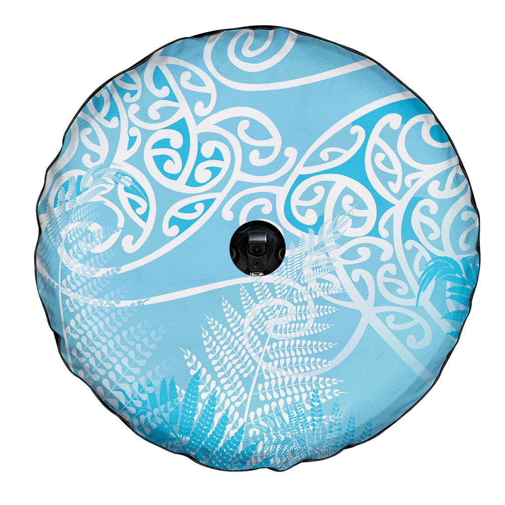 Aotearoa Maori Koru Curves Spare Tire Cover Silver Ferns - Turquoise LT7 - Polynesian Pride