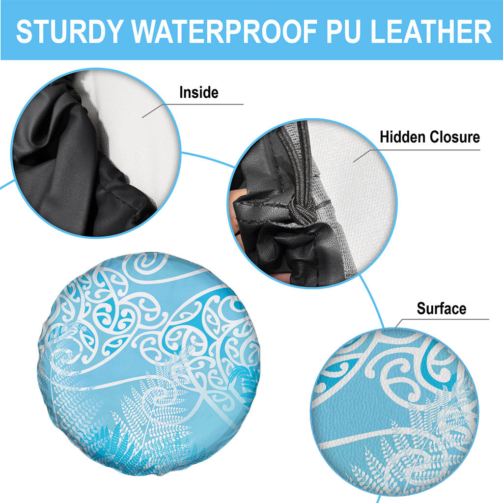 Aotearoa Maori Koru Curves Spare Tire Cover Silver Ferns - Turquoise LT7 - Polynesian Pride