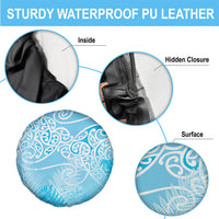Aotearoa Maori Koru Curves Spare Tire Cover Silver Ferns - Turquoise LT7 - Polynesian Pride